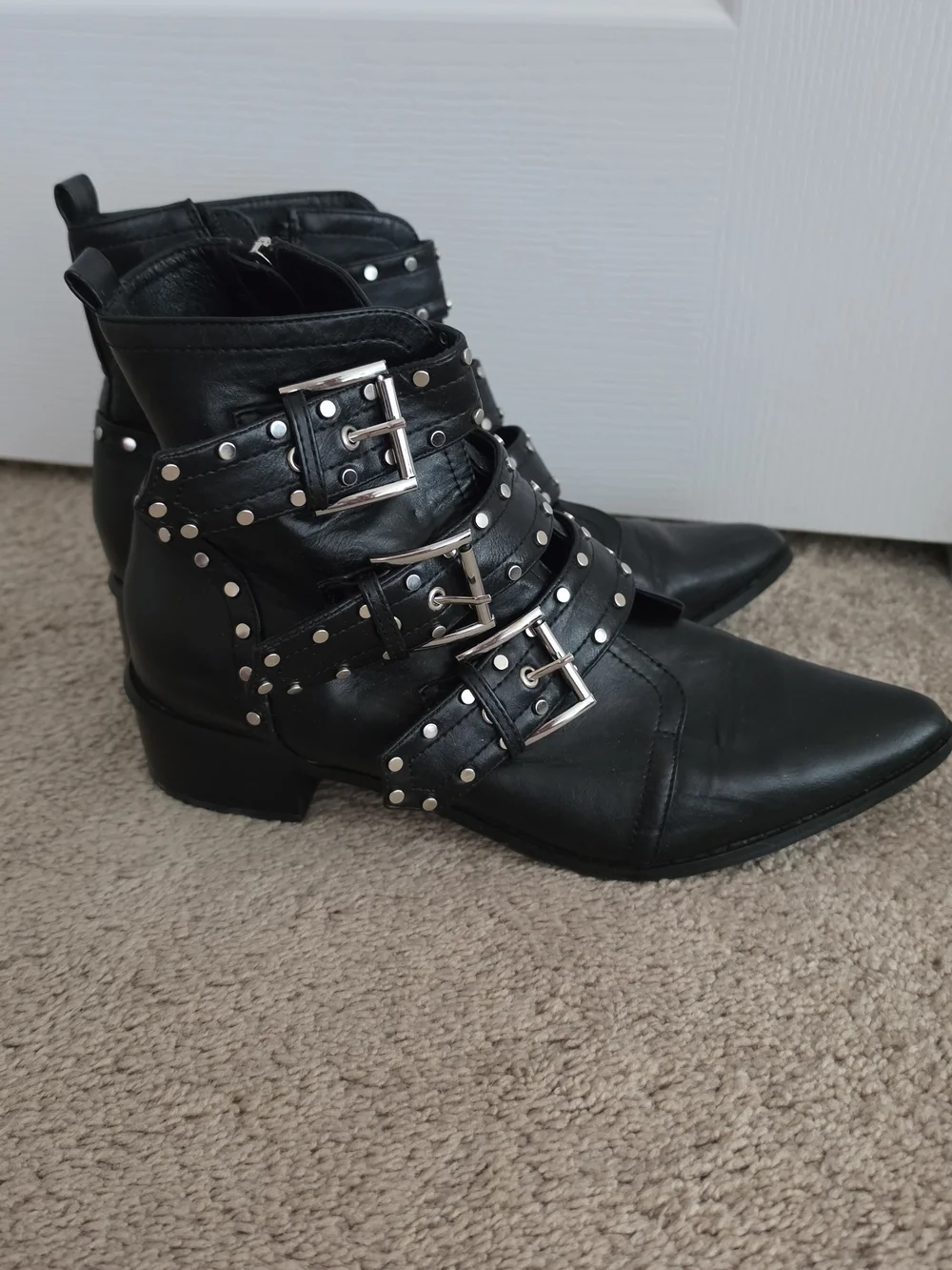 City Chic Black Studded Buckle Ankle Booties